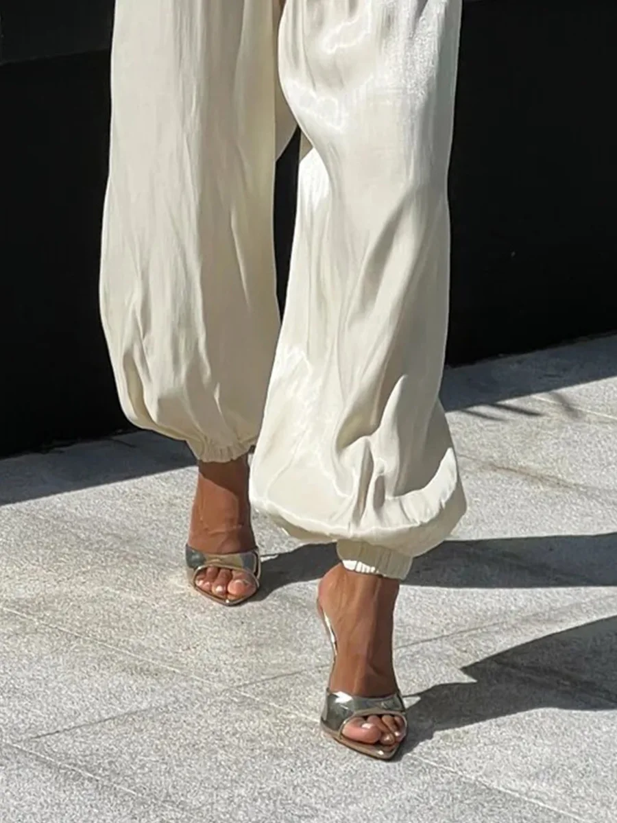 Bornladies 2026 Spring Summer New Women's Pants Glossy Street Fashion Low Waist Tight Foot Drop Pants