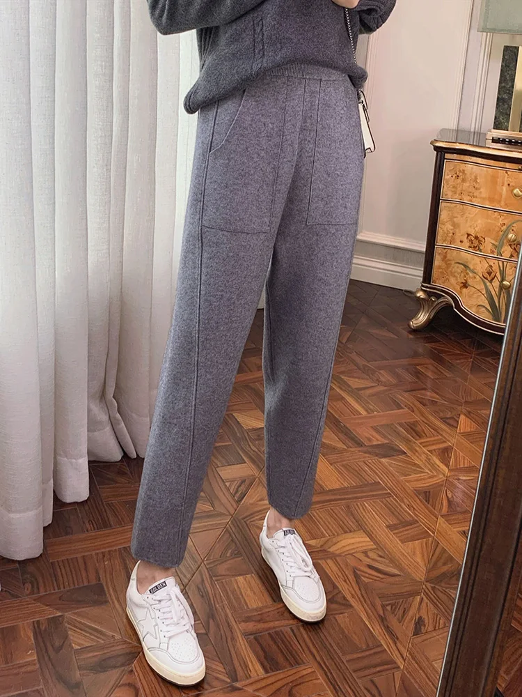 2023 New Spring and Autumn Loose Straight Wide-Leg Pants Casual White Knitted Fabric Baggy Pants Women's