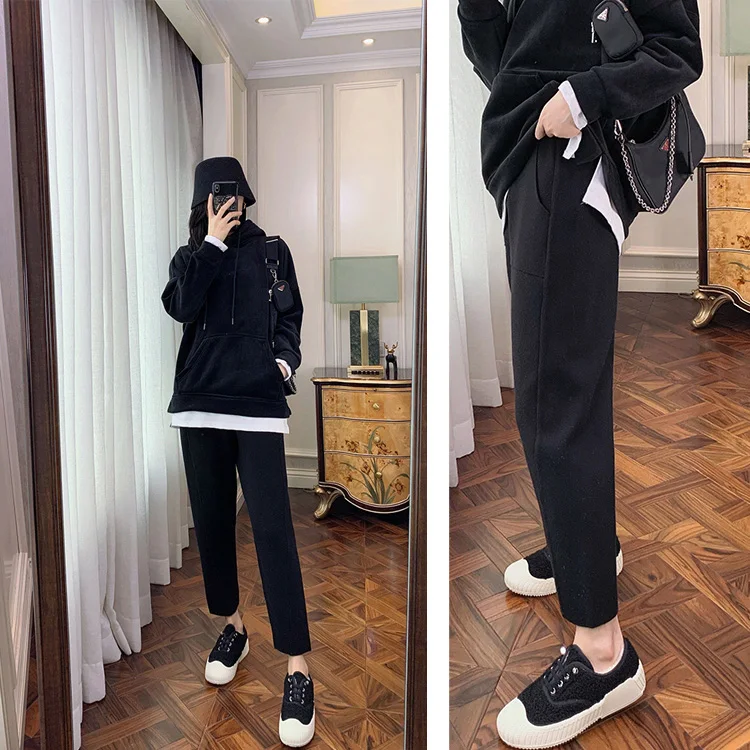 2023 New Spring and Autumn Loose Straight Wide-Leg Pants Casual White Knitted Fabric Baggy Pants Women's