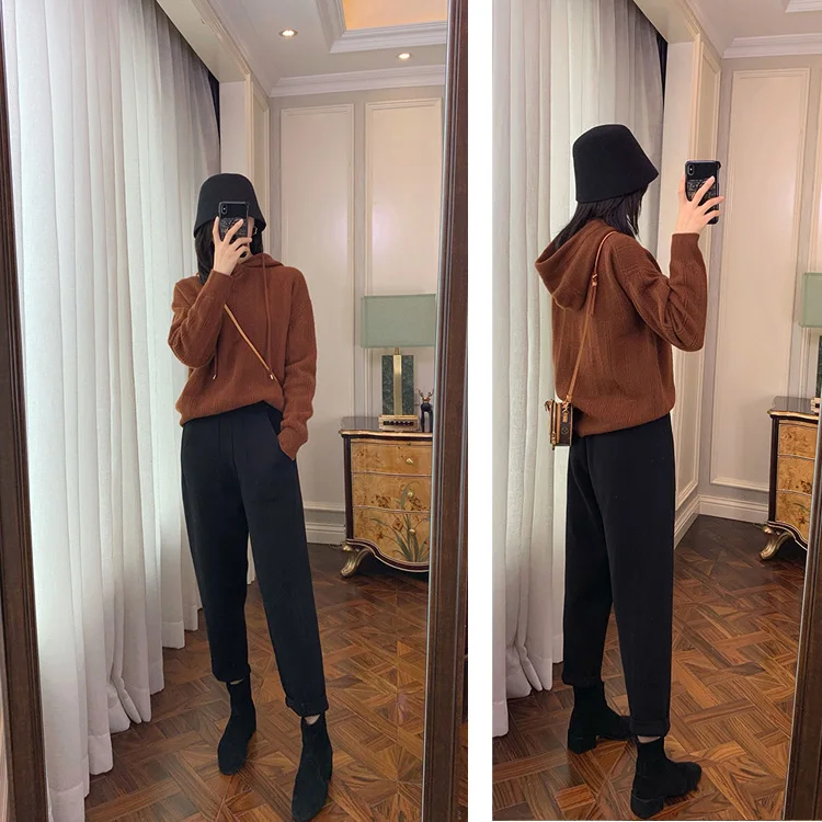 2023 New Spring and Autumn Loose Straight Wide-Leg Pants Casual White Knitted Fabric Baggy Pants Women's