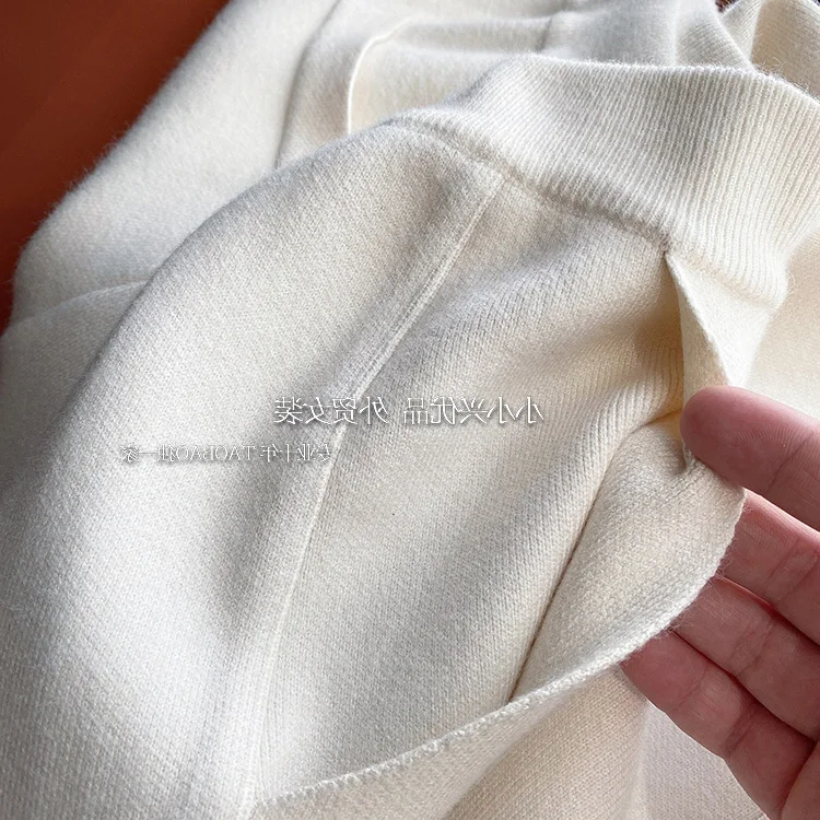 2023 New Spring and Autumn Loose Straight Wide-Leg Pants Casual White Knitted Fabric Baggy Pants Women's
