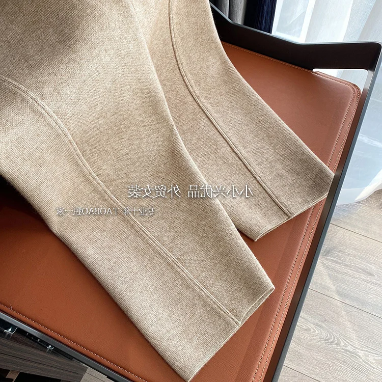 2023 New Spring and Autumn Loose Straight Wide-Leg Pants Casual White Knitted Fabric Baggy Pants Women's
