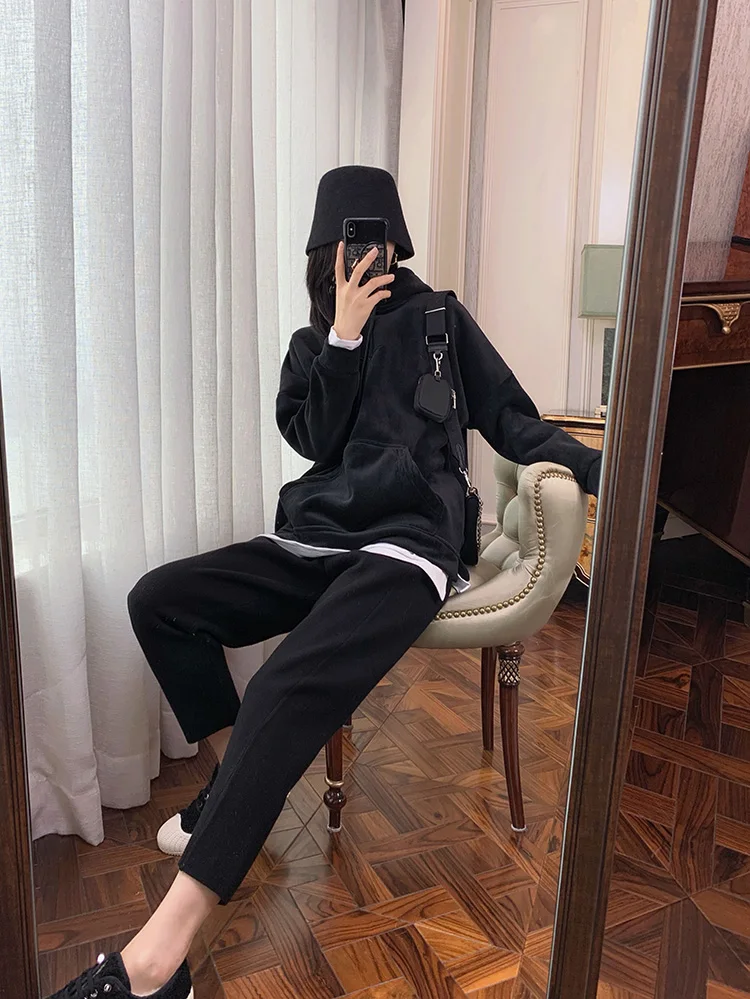 2023 New Spring and Autumn Loose Straight Wide-Leg Pants Casual White Knitted Fabric Baggy Pants Women's
