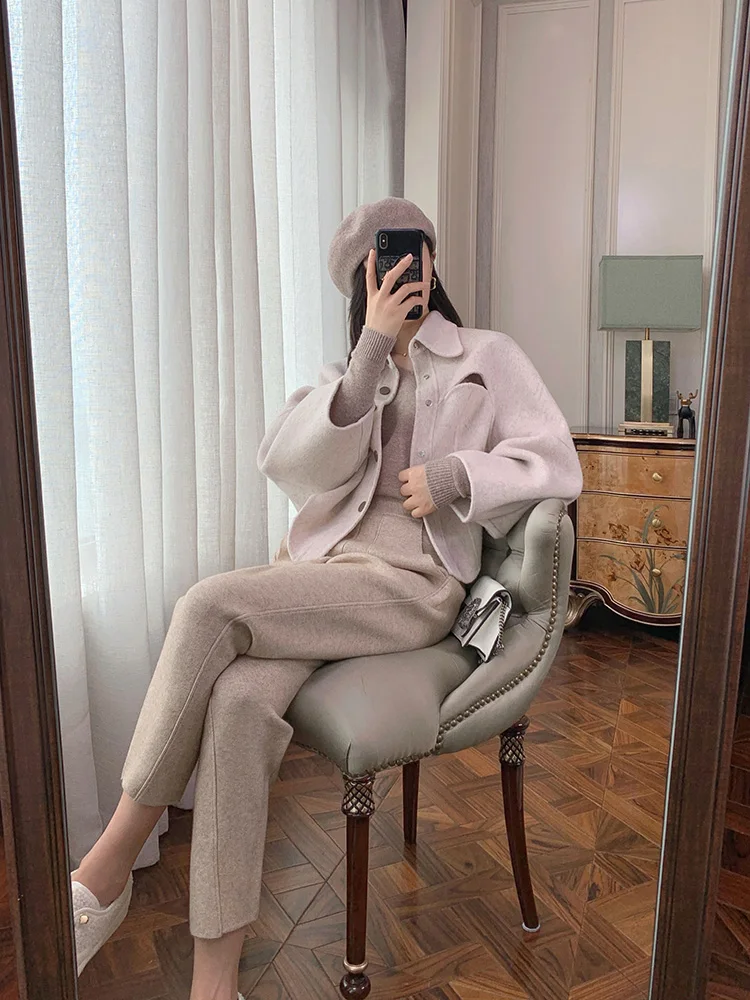 2023 New Spring and Autumn Loose Straight Wide-Leg Pants Casual White Knitted Fabric Baggy Pants Women's