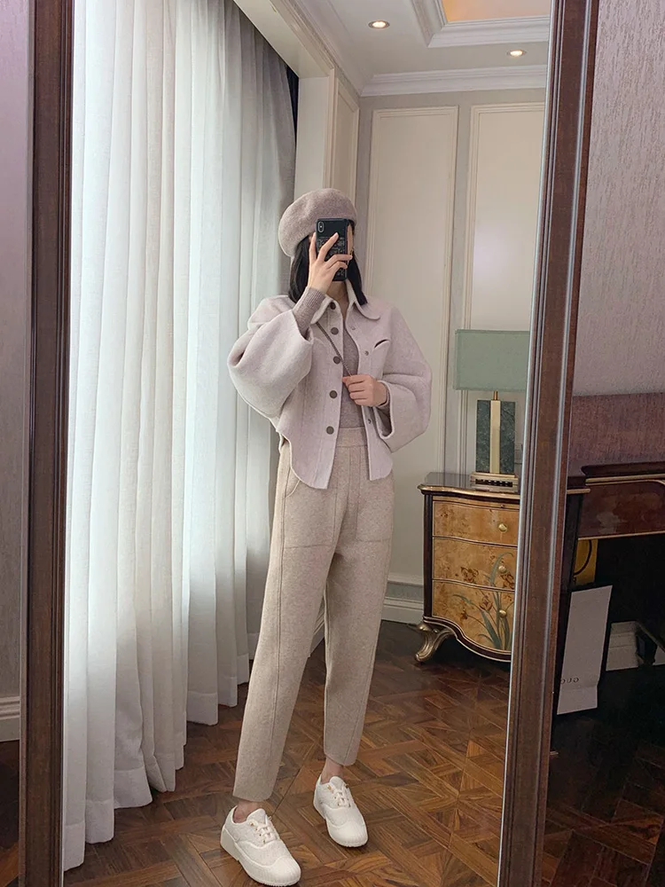 2023 New Spring and Autumn Loose Straight Wide-Leg Pants Casual White Knitted Fabric Baggy Pants Women's