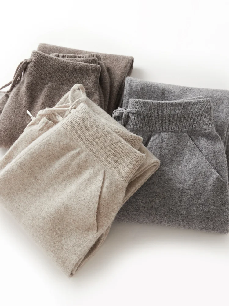 100% Merino Wool Pants Women Jogger Trousers Autumn Winter New Fashion French Style Thick Soft Casual Female Knit Pencil Pants