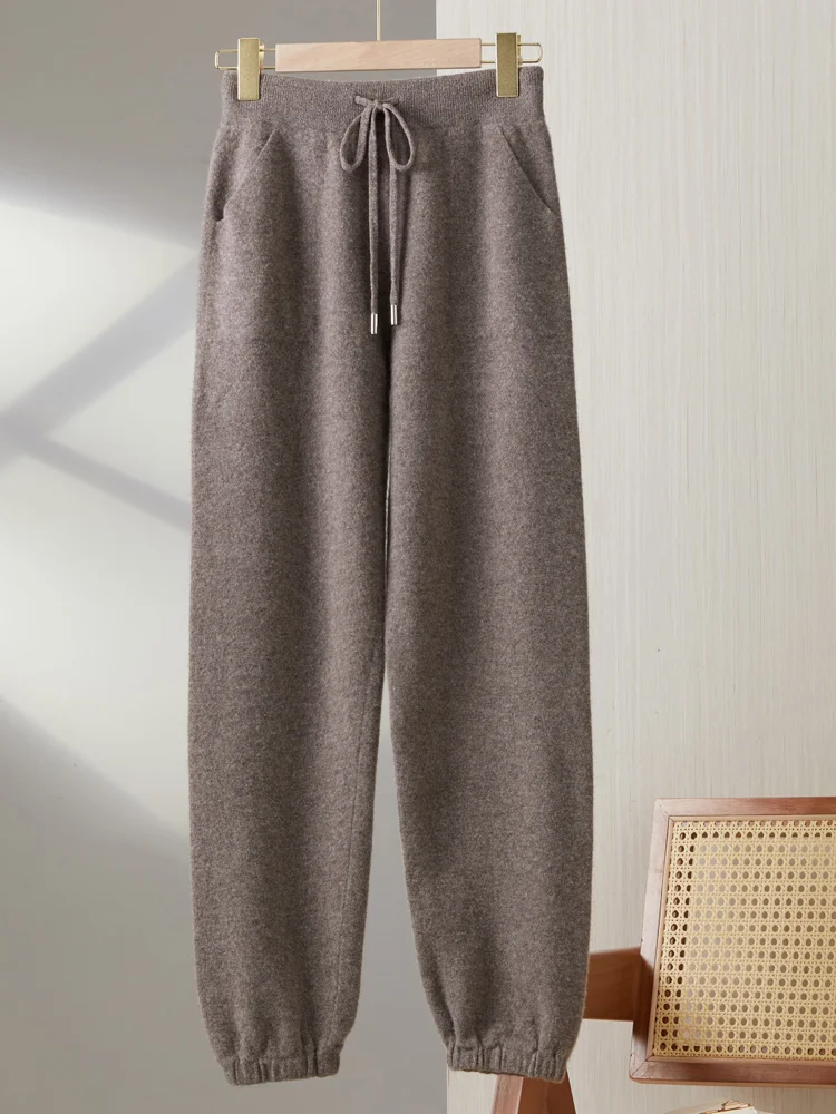 100% Merino Wool Pants Women Jogger Trousers Autumn Winter New Fashion French Style Thick Soft Casual Female Knit Pencil Pants