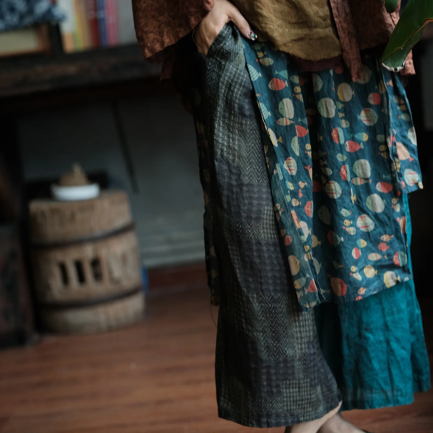 100% Ramie Women Ankle-length Casual Pants New 2026 Summer Vintage Style Patchwork Color Loose Female Wide Leg Pants M2383