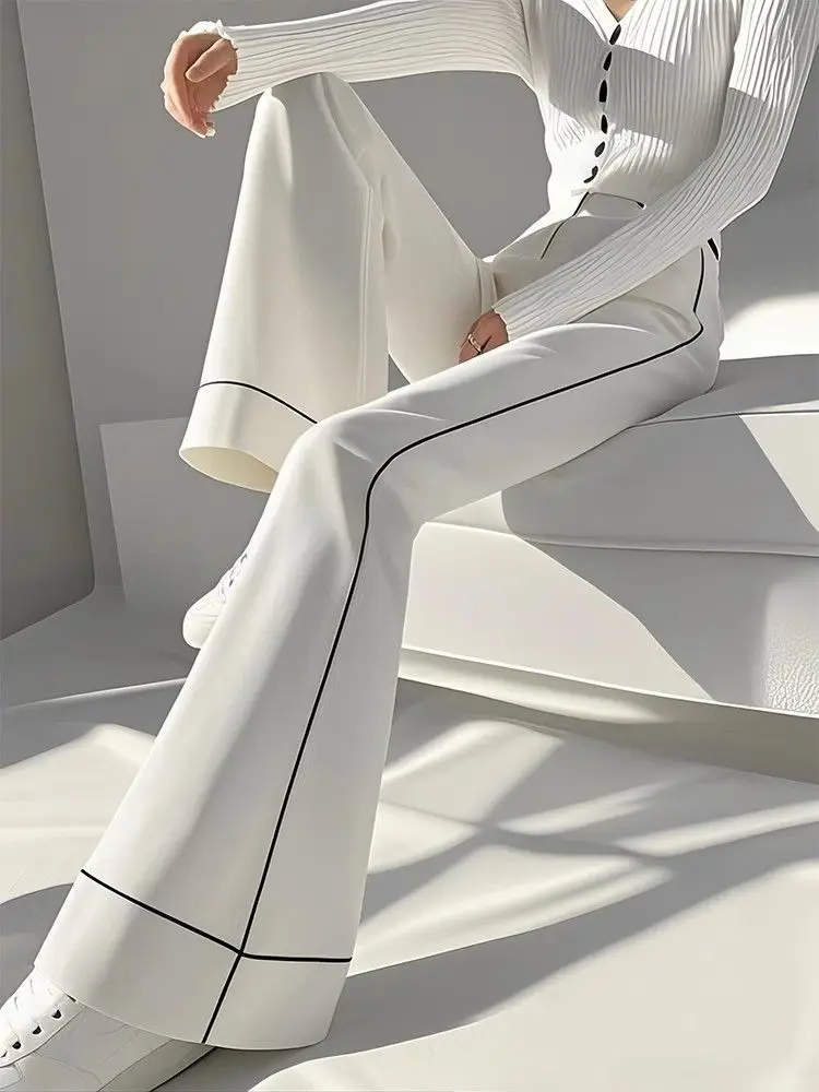 All-match White Flare Pants for Women 2026 New Loose Straight Wide Leg Pants Y2k Aesthetic Slim Fit High Waist Trousers