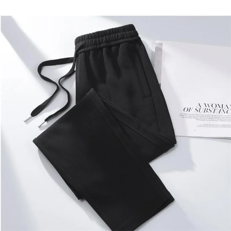 Streetwear Women Cotton Straight Pants High Waist Drawstring Sweatpants Loose Casual Trousers Female Autumn Winter Sport Pants