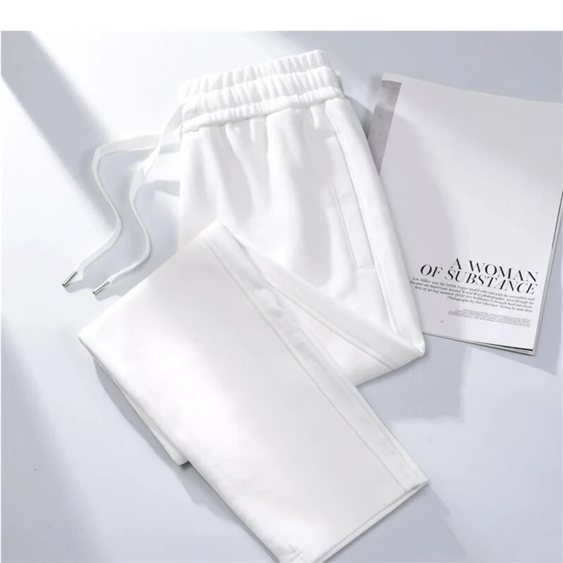 Streetwear Women Cotton Straight Pants High Waist Drawstring Sweatpants Loose Casual Trousers Female Autumn Winter Sport Pants