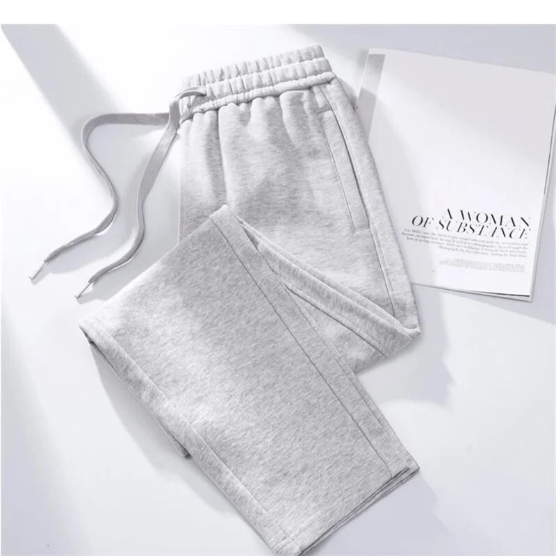 Streetwear Women Cotton Straight Pants High Waist Drawstring Sweatpants Loose Casual Trousers Female Autumn Winter Sport Pants