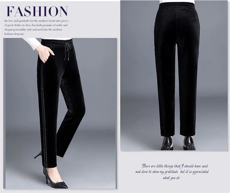 Winter Women's Gold Velvet Pants Casual Loose Straight Pants Female Autumn Winter Elastic Waist Trousers 5XL Black W24