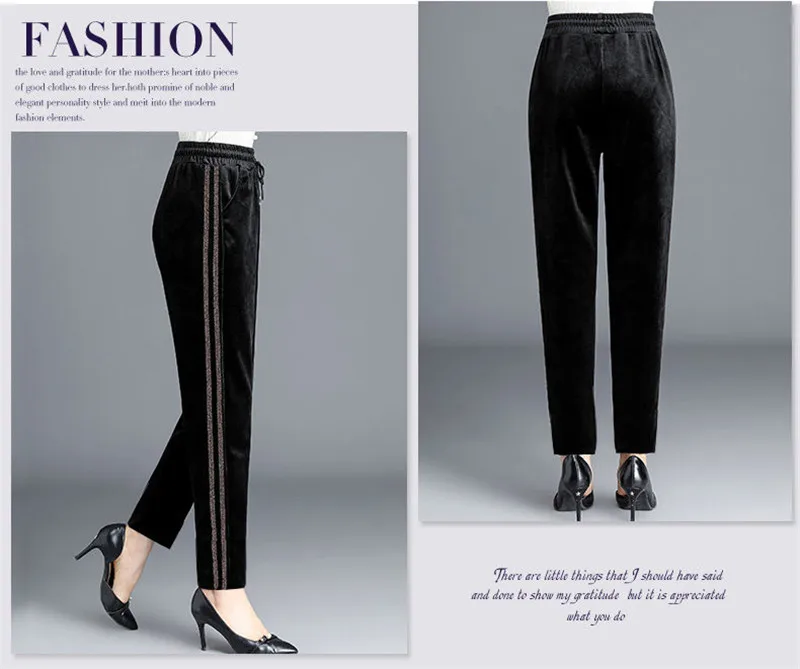 Winter Women's Gold Velvet Pants Casual Loose Straight Pants Female Autumn Winter Elastic Waist Trousers 5XL Black W24