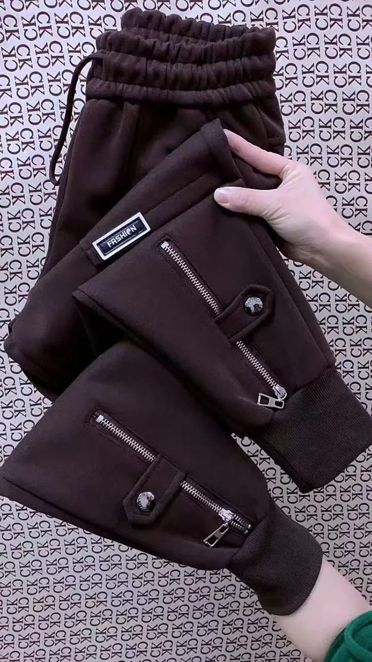 Autumn Winter Women Pants Add Velvet Pants Elastic Waist Zipper Guard Harem Pants Casual Sports Trousers Female Harem Pants