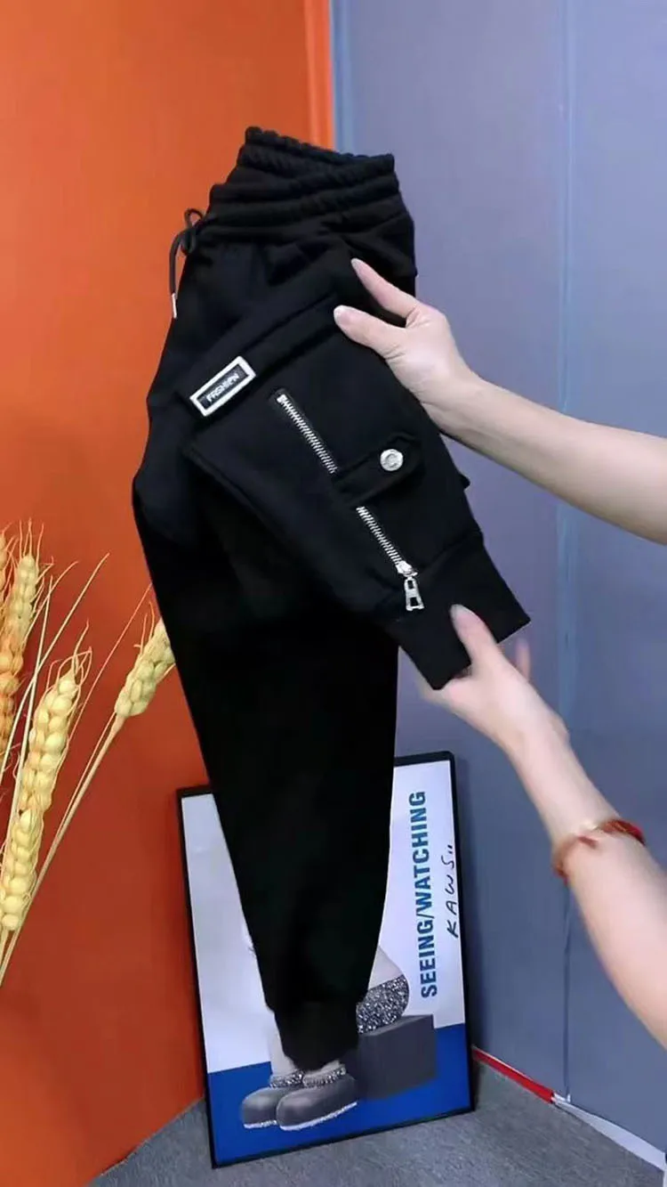 Autumn Winter Women Pants Add Velvet Pants Elastic Waist Zipper Guard Harem Pants Casual Sports Trousers Female Harem Pants