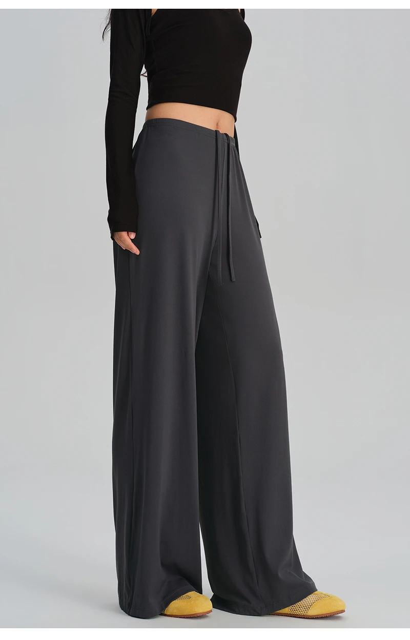 BIVIGAOS Spring Summer Drape Effect Yoga Pants Women Drawstring Loose Casual Lazy Style Ftness Straight Leg Sport Wide Leg Pants