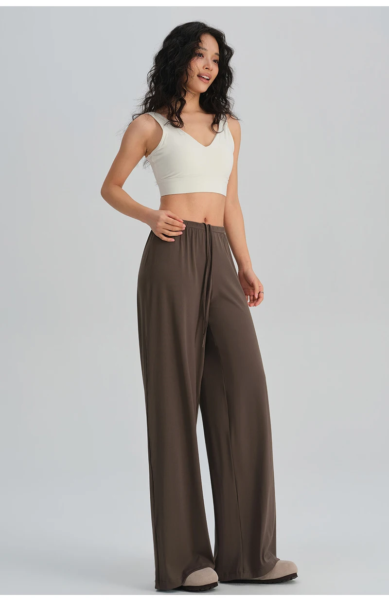 BIVIGAOS Spring Summer Drape Effect Yoga Pants Women Drawstring Loose Casual Lazy Style Ftness Straight Leg Sport Wide Leg Pants