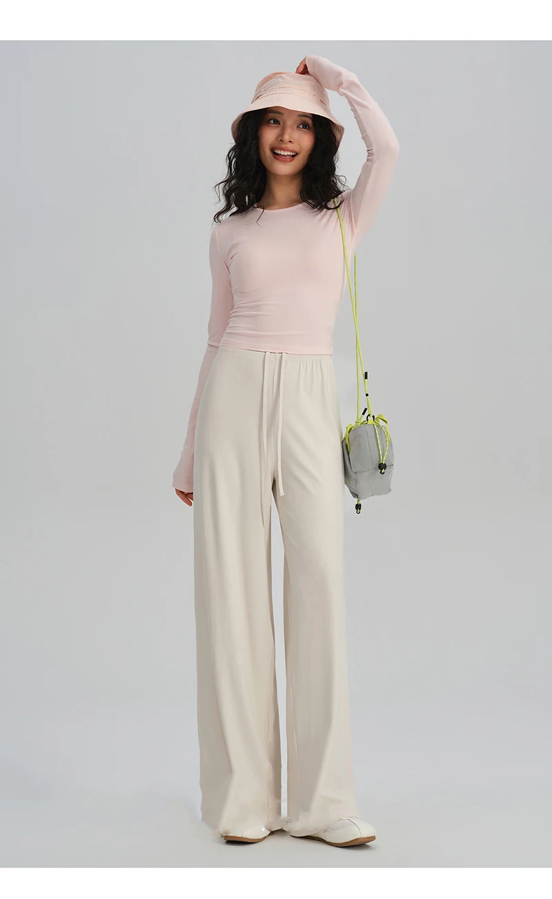 BIVIGAOS Spring Summer Drape Effect Yoga Pants Women Drawstring Loose Casual Lazy Style Ftness Straight Leg Sport Wide Leg Pants