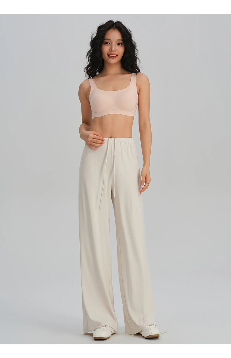 BIVIGAOS Spring Summer Drape Effect Yoga Pants Women Drawstring Loose Casual Lazy Style Ftness Straight Leg Sport Wide Leg Pants