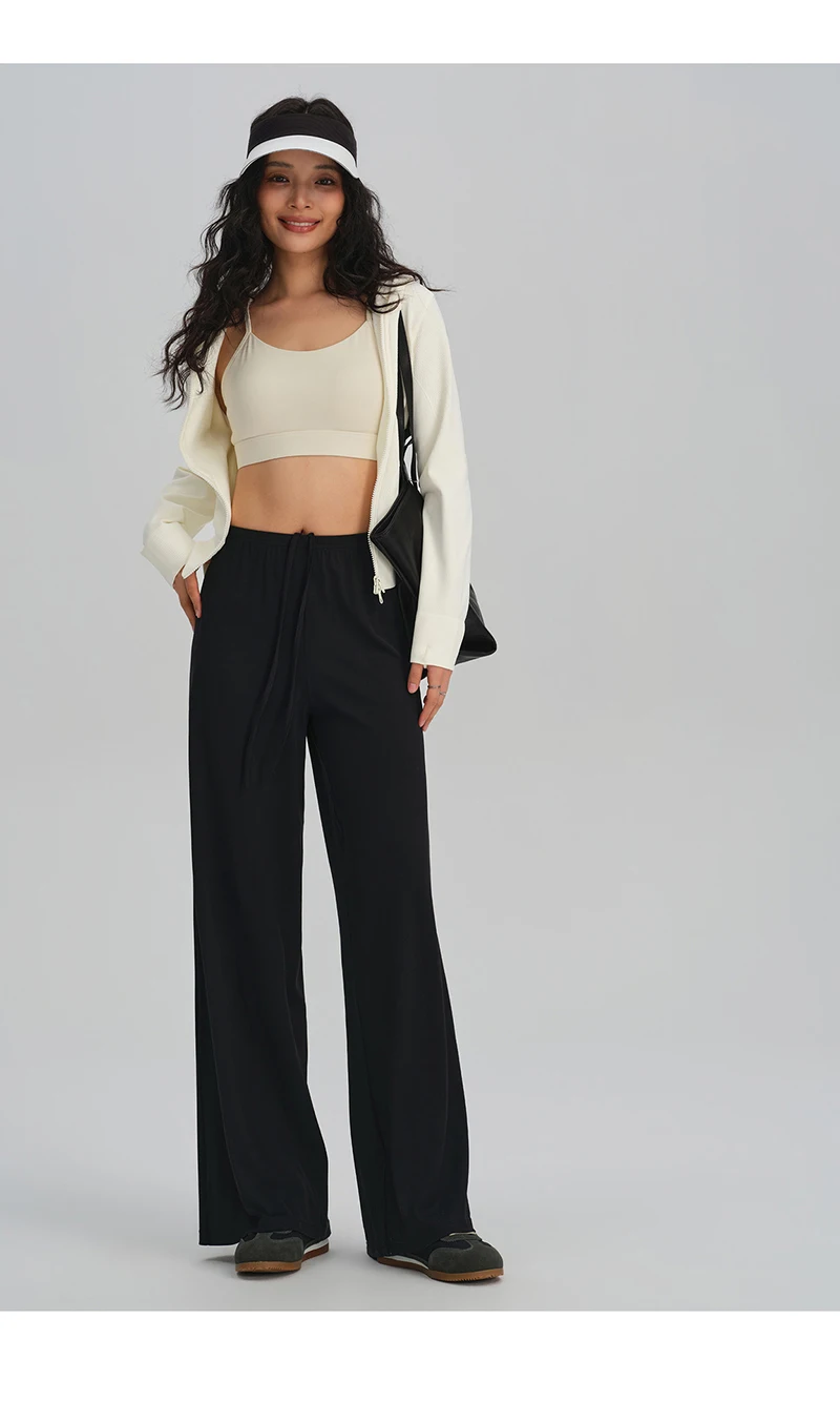 BIVIGAOS Spring Summer Drape Effect Yoga Pants Women Drawstring Loose Casual Lazy Style Ftness Straight Leg Sport Wide Leg Pants