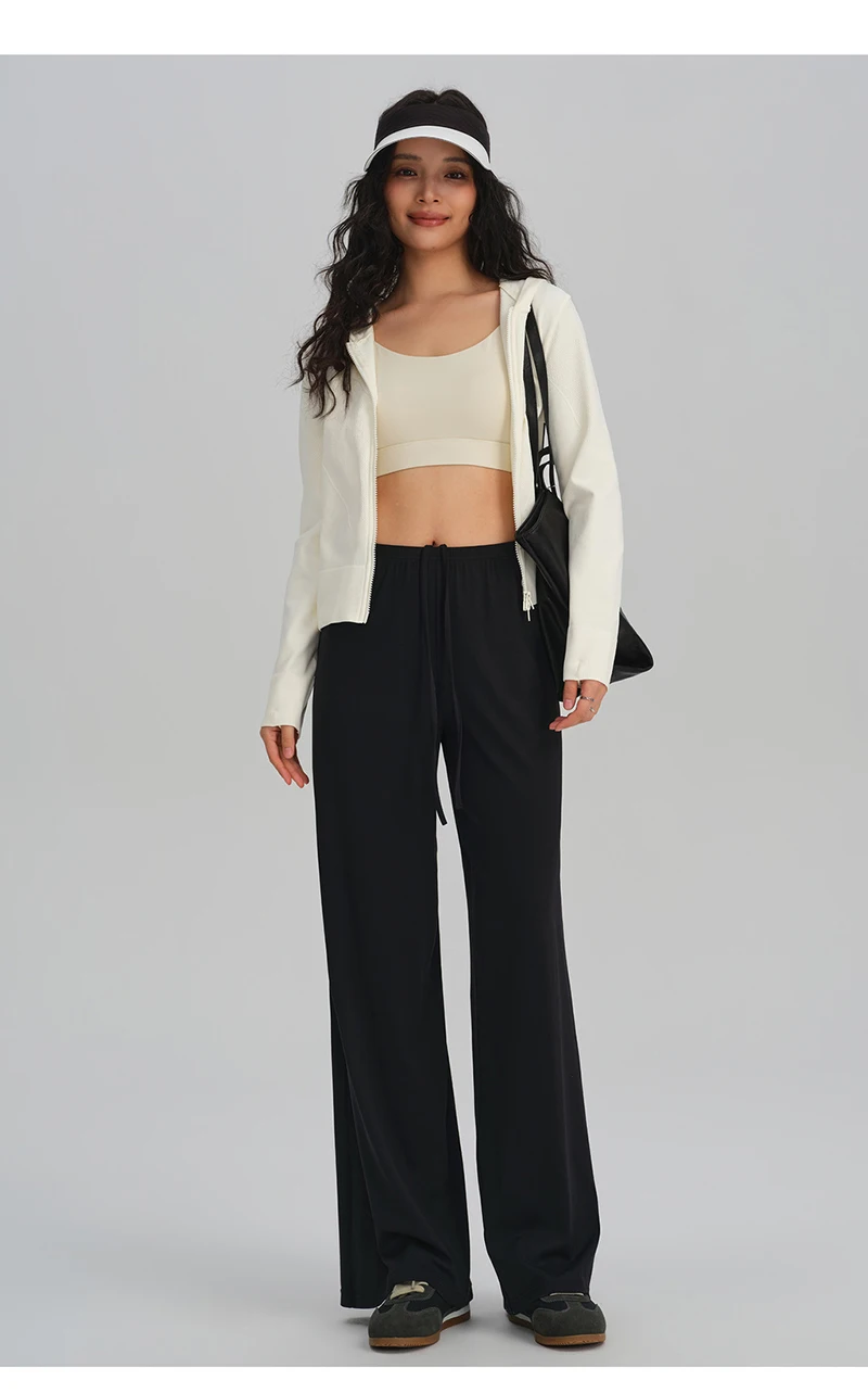 BIVIGAOS Spring Summer Drape Effect Yoga Pants Women Drawstring Loose Casual Lazy Style Ftness Straight Leg Sport Wide Leg Pants