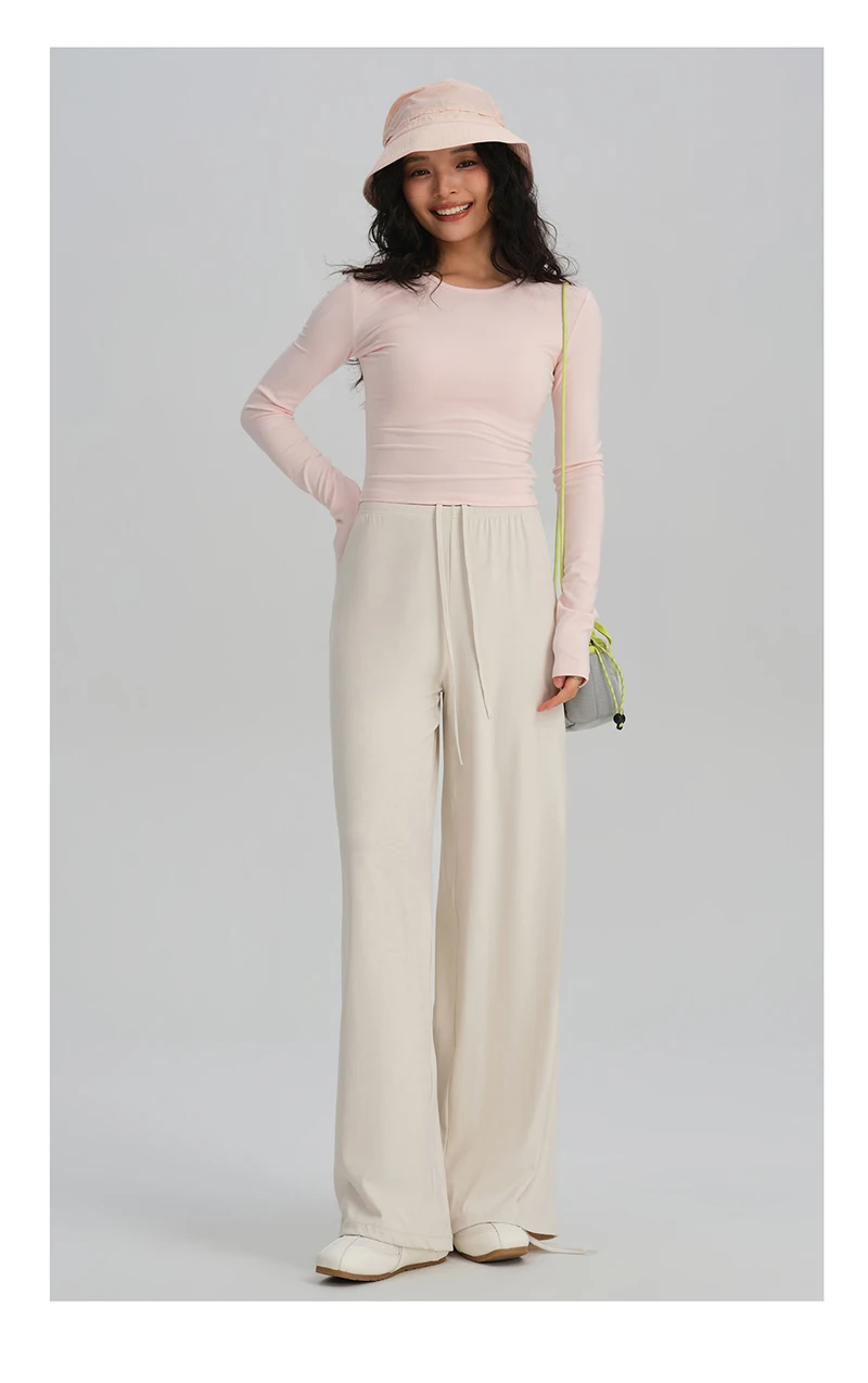 BIVIGAOS Spring Summer Drape Effect Yoga Pants Women Drawstring Loose Casual Lazy Style Ftness Straight Leg Sport Wide Leg Pants