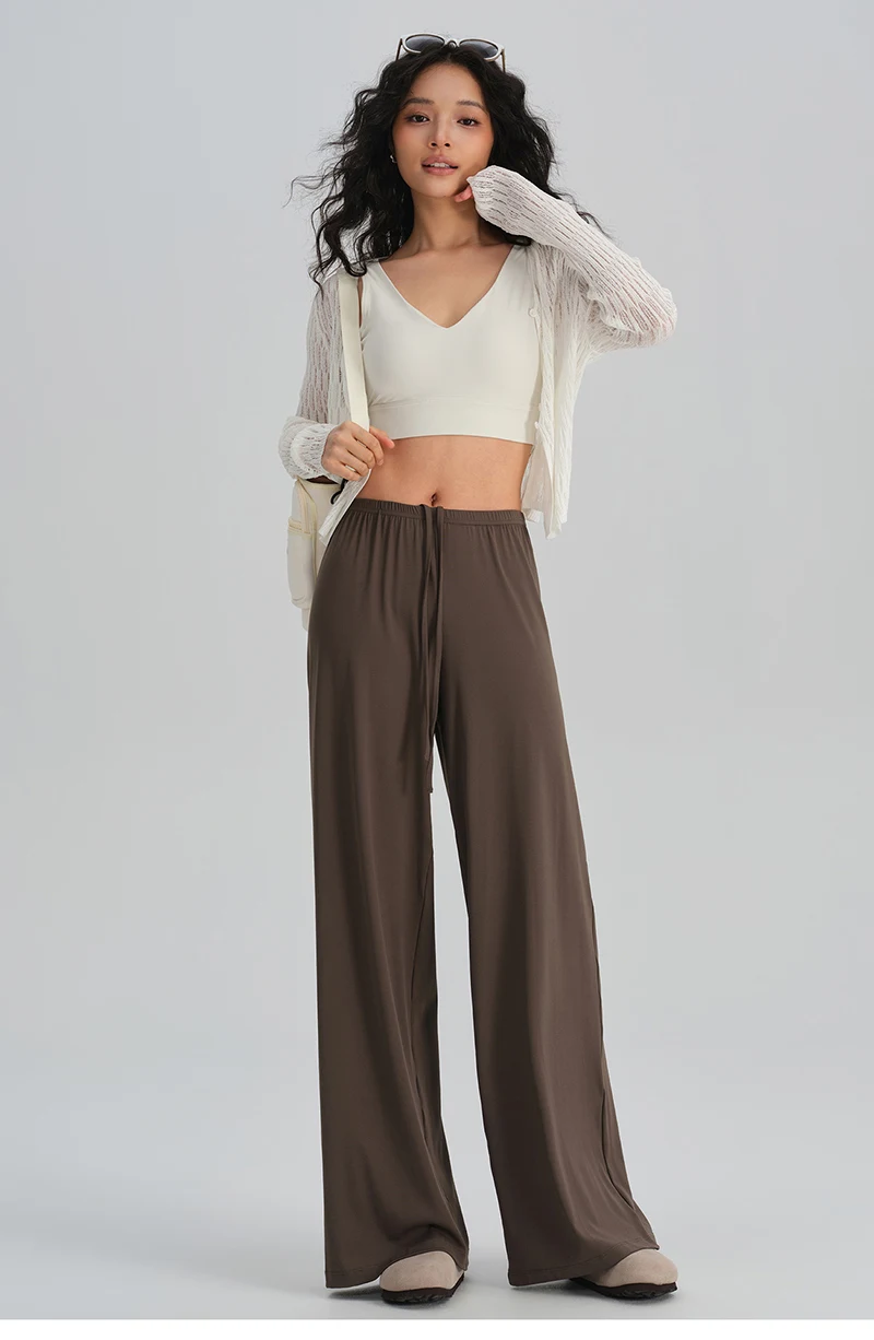 BIVIGAOS Spring Summer Drape Effect Yoga Pants Women Drawstring Loose Casual Lazy Style Ftness Straight Leg Sport Wide Leg Pants