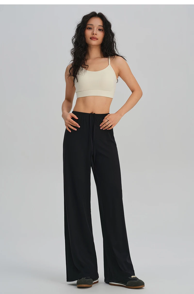 BIVIGAOS Spring Summer Drape Effect Yoga Pants Women Drawstring Loose Casual Lazy Style Ftness Straight Leg Sport Wide Leg Pants