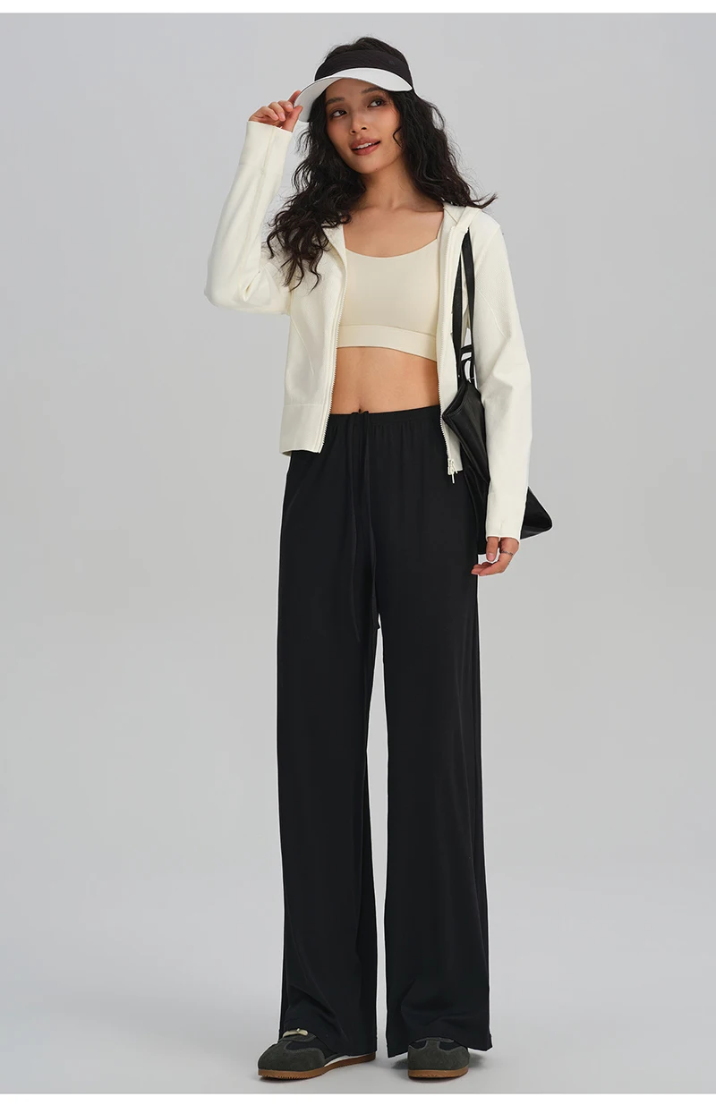 BIVIGAOS Spring Summer Drape Effect Yoga Pants Women Drawstring Loose Casual Lazy Style Ftness Straight Leg Sport Wide Leg Pants
