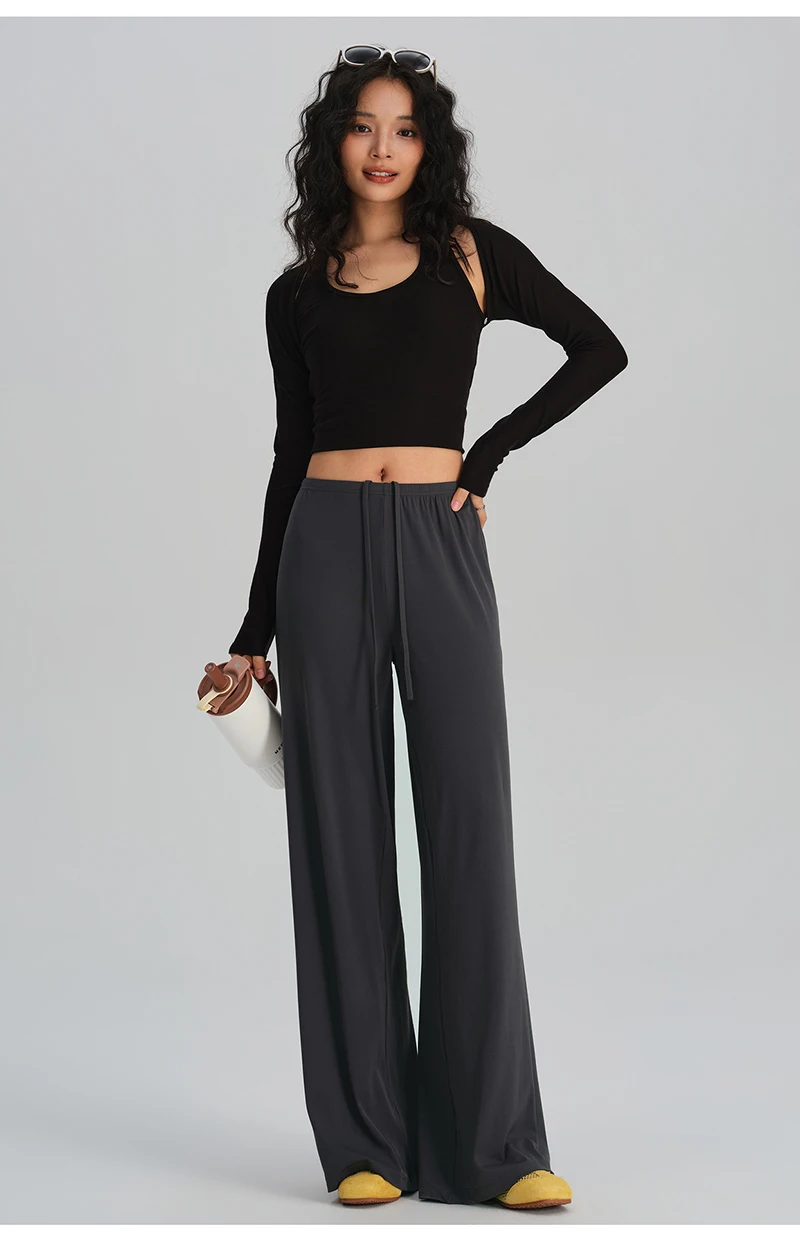 BIVIGAOS Spring Summer Drape Effect Yoga Pants Women Drawstring Loose Casual Lazy Style Ftness Straight Leg Sport Wide Leg Pants