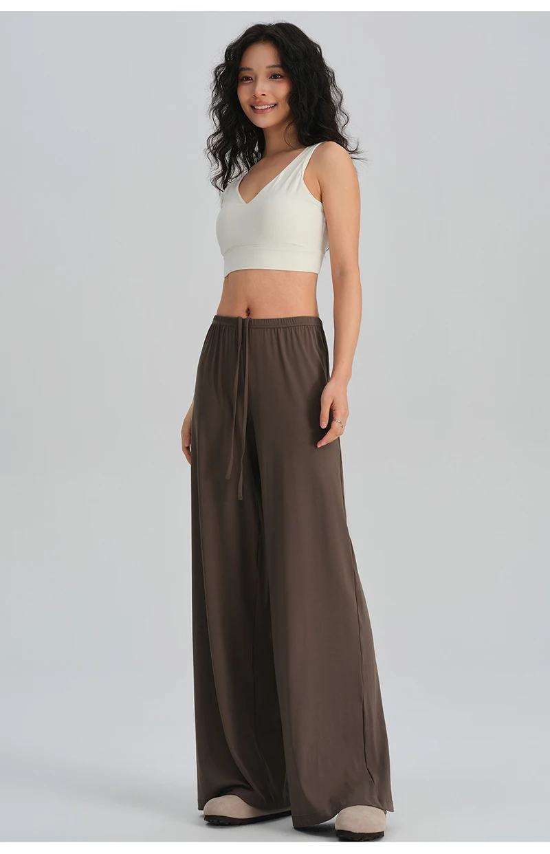 BIVIGAOS Spring Summer Drape Effect Yoga Pants Women Drawstring Loose Casual Lazy Style Ftness Straight Leg Sport Wide Leg Pants
