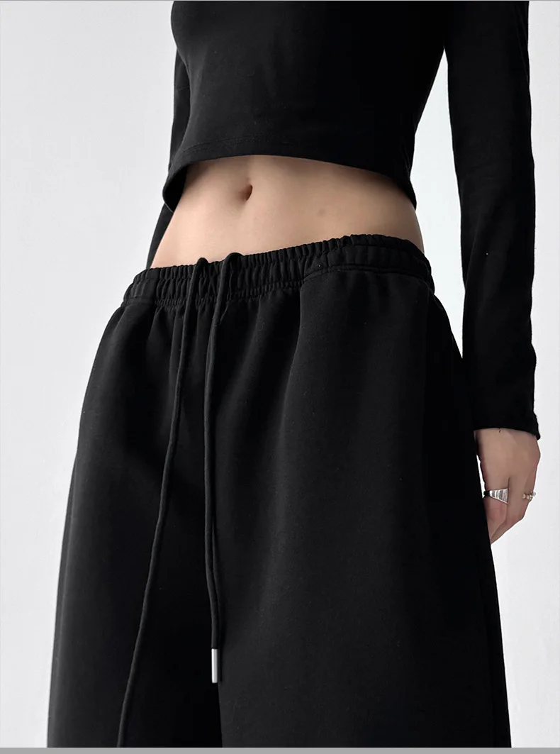 2026 New Women's Vintage Korean Baggy Sweatpants Autumn Loose Wide Leg Streetwear Casual Zipper Fly Female Trousers