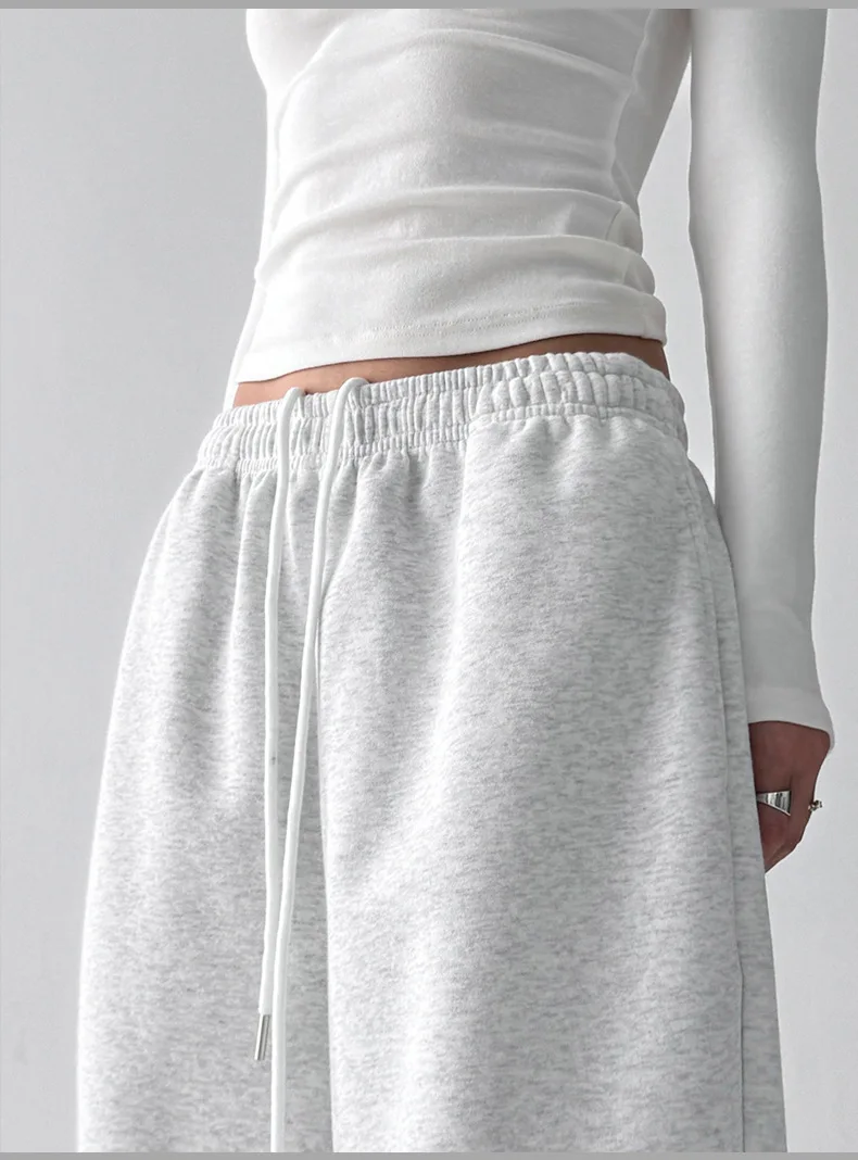2026 New Women's Vintage Korean Baggy Sweatpants Autumn Loose Wide Leg Streetwear Casual Zipper Fly Female Trousers