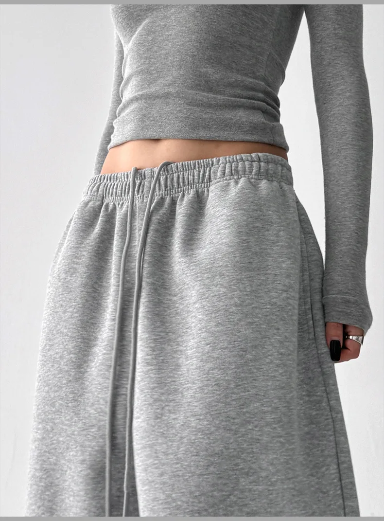 2026 New Women's Vintage Korean Baggy Sweatpants Autumn Loose Wide Leg Streetwear Casual Zipper Fly Female Trousers