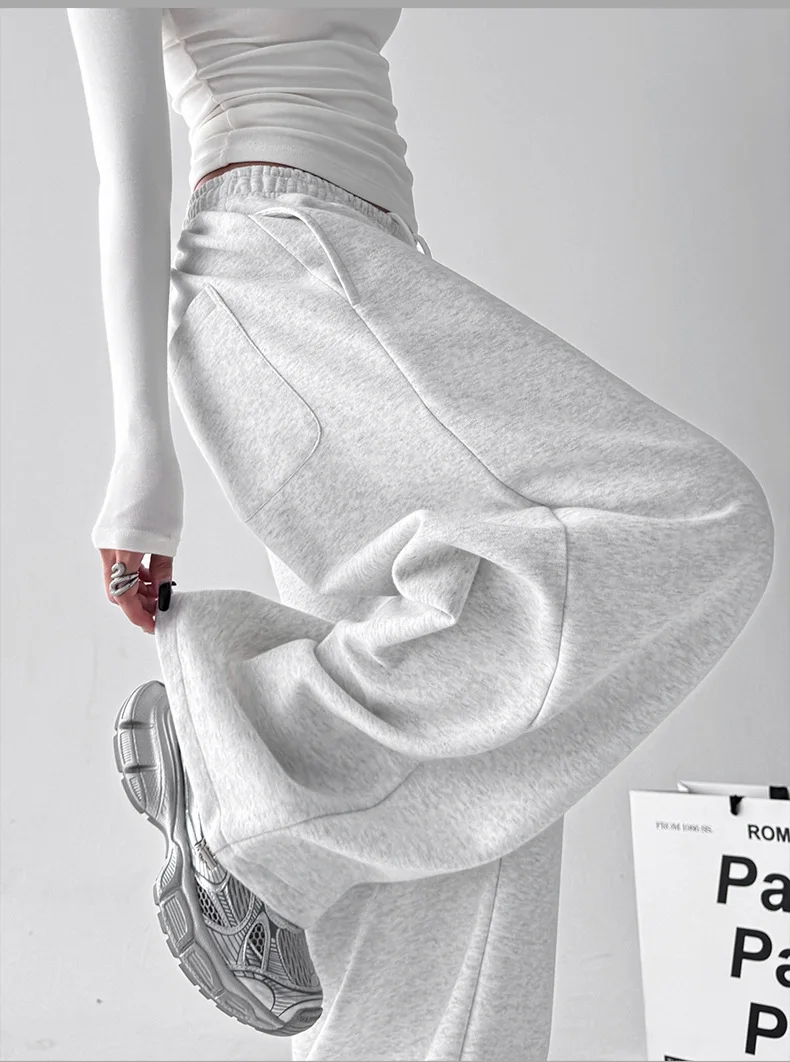 2026 New Women's Vintage Korean Baggy Sweatpants Autumn Loose Wide Leg Streetwear Casual Zipper Fly Female Trousers