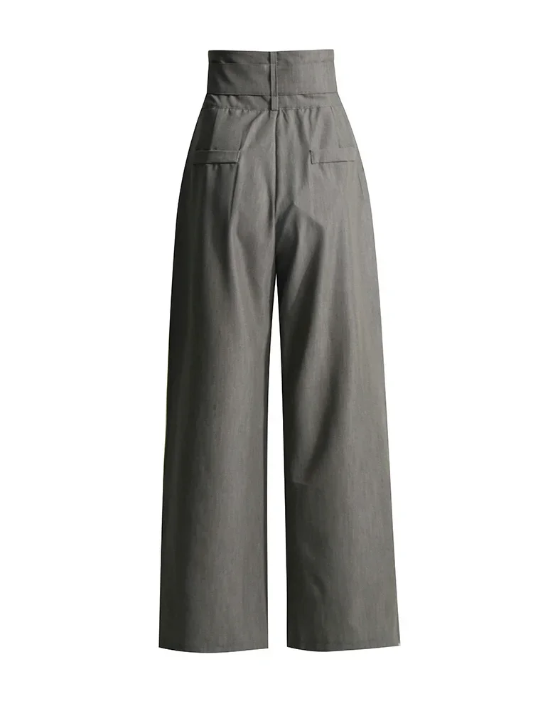 Pleated Spliced Ropa Mujer High Waist Straight Pantalones Women Wide Leg Pants Spring Womens Clothes Double Pockets Trousers