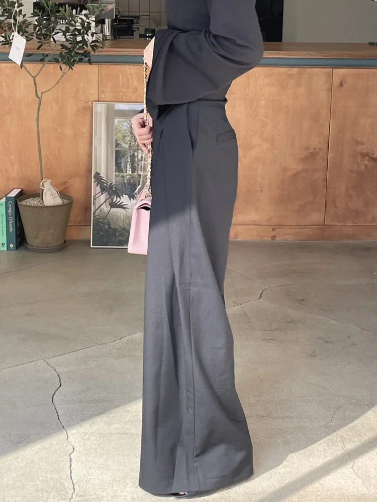 Pleated Spliced Ropa Mujer High Waist Straight Pantalones Women Wide Leg Pants Spring Womens Clothes Double Pockets Trousers
