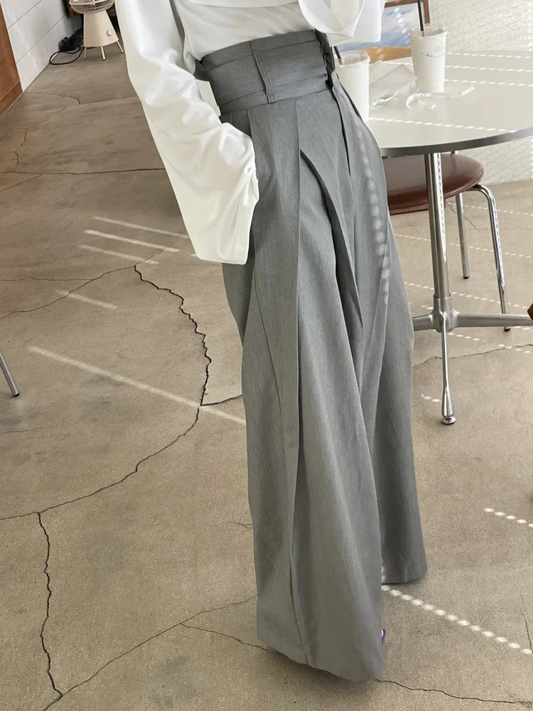 Pleated Spliced Ropa Mujer High Waist Straight Pantalones Women Wide Leg Pants Spring Womens Clothes Double Pockets Trousers