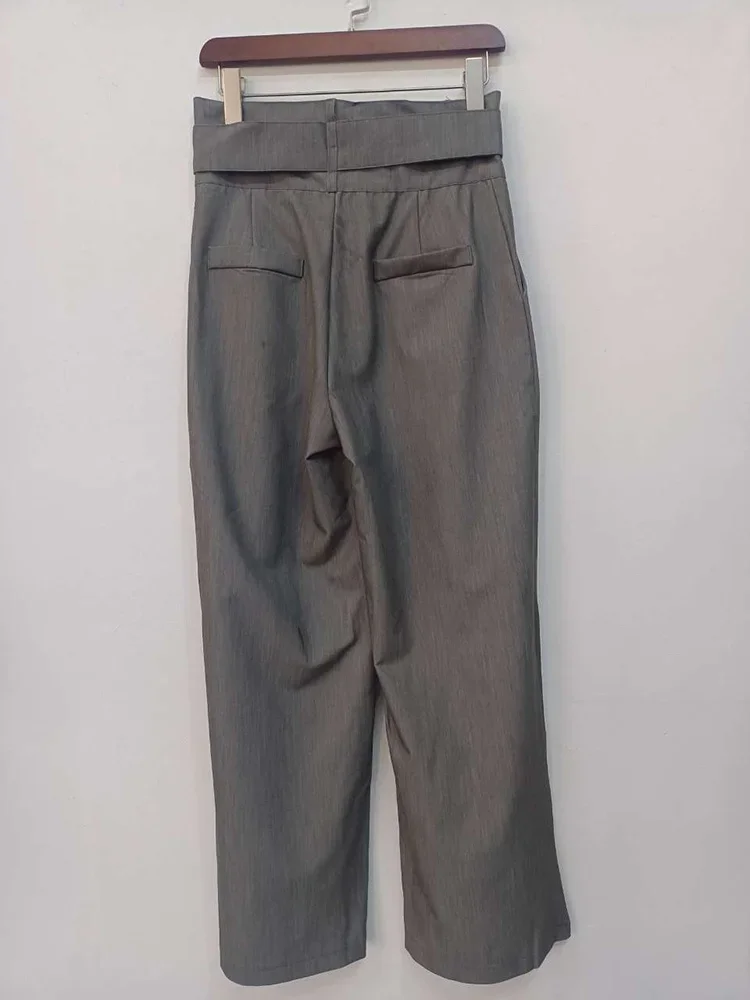 Pleated Spliced Ropa Mujer High Waist Straight Pantalones Women Wide Leg Pants Spring Womens Clothes Double Pockets Trousers