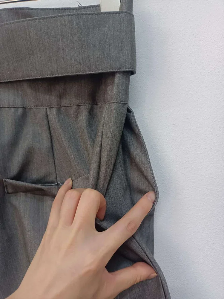 Pleated Spliced Ropa Mujer High Waist Straight Pantalones Women Wide Leg Pants Spring Womens Clothes Double Pockets Trousers