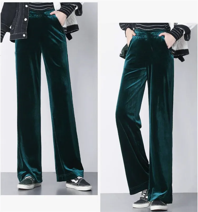 2026 Winter velvet trousers,Korean fashion Women Autunm high waist streewear casual velour pants,plus size black spodnie damskie