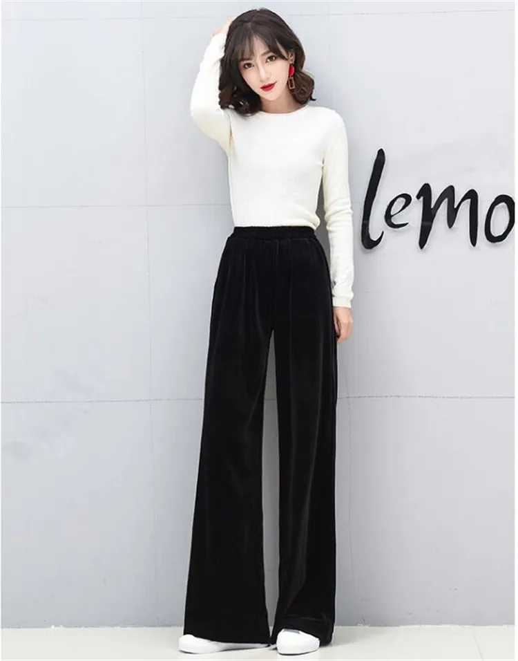 2026 Winter velvet trousers,Korean fashion Women Autunm high waist streewear casual velour pants,plus size black spodnie damskie