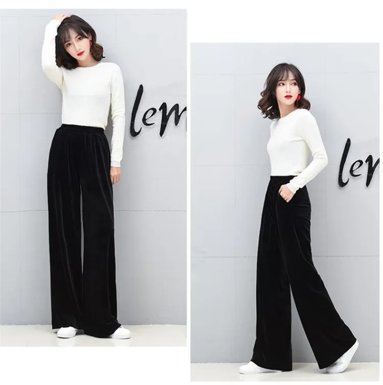 2026 Winter velvet trousers,Korean fashion Women Autunm high waist streewear casual velour pants,plus size black spodnie damskie