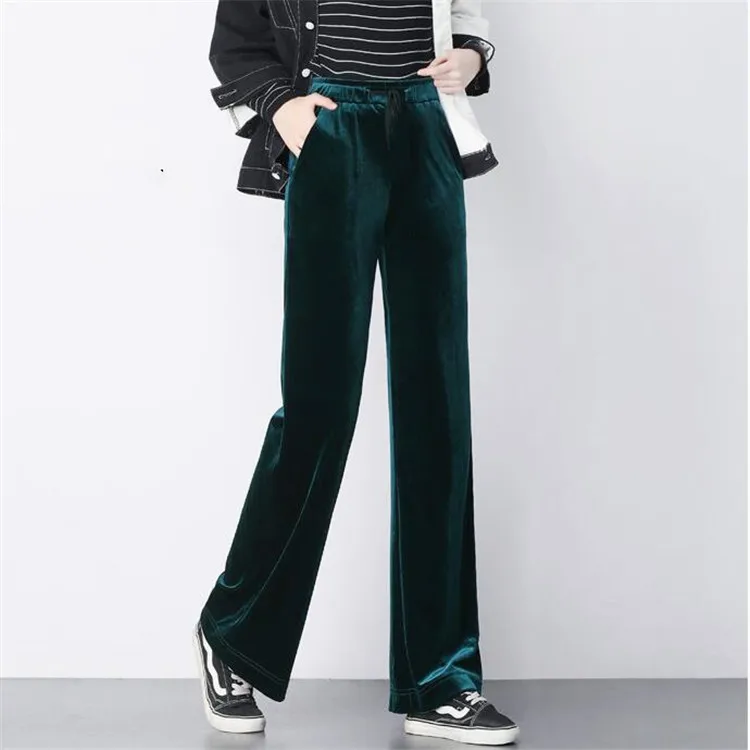 2026 Winter velvet trousers,Korean fashion Women Autunm high waist streewear casual velour pants,plus size black spodnie damskie