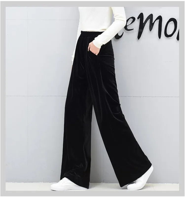 2026 Winter velvet trousers,Korean fashion Women Autunm high waist streewear casual velour pants,plus size black spodnie damskie