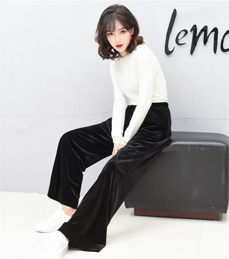 2026 Winter velvet trousers,Korean fashion Women Autunm high waist streewear casual velour pants,plus size black spodnie damskie