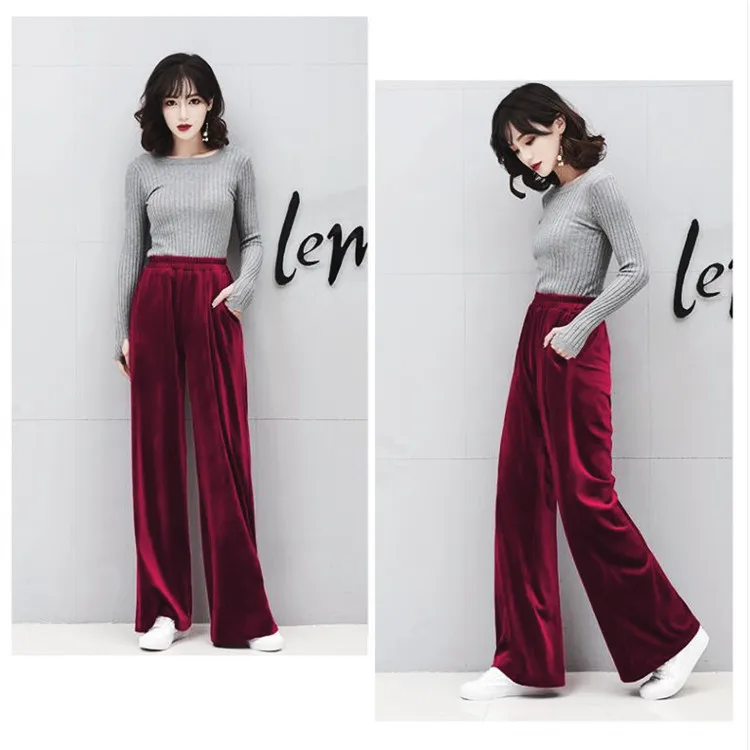 2026 Winter velvet trousers,Korean fashion Women Autunm high waist streewear casual velour pants,plus size black spodnie damskie
