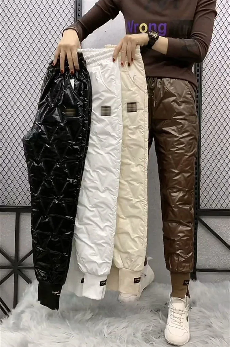Autumn Cotton Trousers for Women's Snow Outerwear 2022 Winter New High Waist Thick Casual Feet Harem Pants Warm Casual Pants