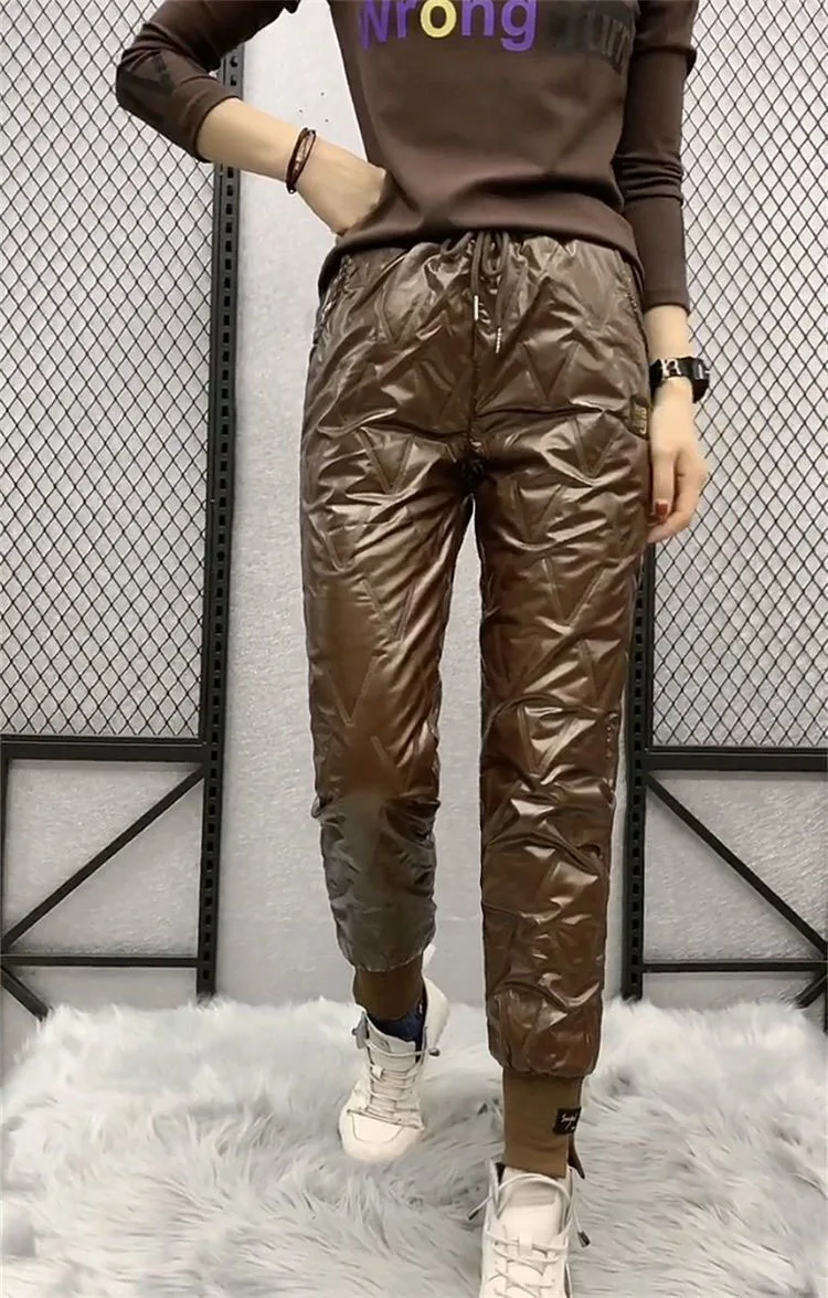 Autumn Cotton Trousers for Women's Snow Outerwear 2022 Winter New High Waist Thick Casual Feet Harem Pants Warm Casual Pants